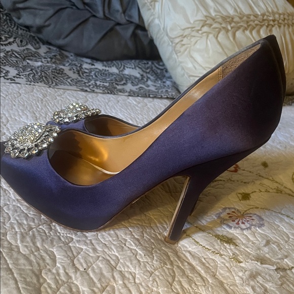 Badgley Mischka Purple Satin Heels with Crystal Embellishment - Picture 6 of 8